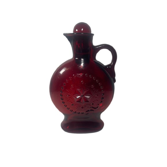 RUBY RED GLASS JIM BEAM WHISKEY DECANTER WITH RUBY STOPPER - Picture 1 of 3